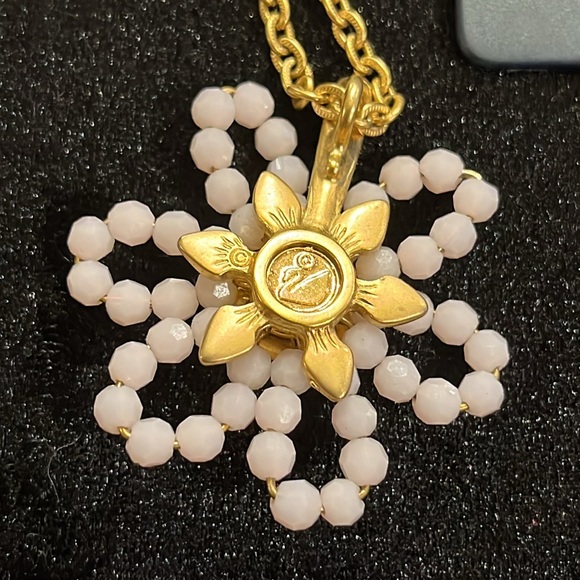 Sparkly Swarovski pink glass bead Crystal & green crystal flower necklace w/ tag - Picture 6 of 16